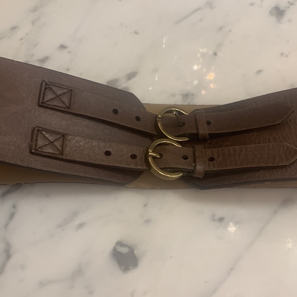 Coldwater Creek 3” wide 2- buckle belt leather with brass hardware Excellent